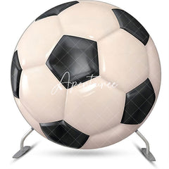 Aperturee - Circle Glossy Black White Football Birthday Backdrop