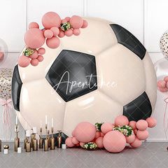 Aperturee - Circle Glossy Black White Football Birthday Backdrop