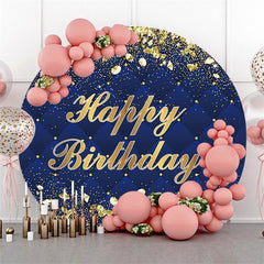 Aperturee Circle Gold And Navy Happy Birthday Backdrop For Party