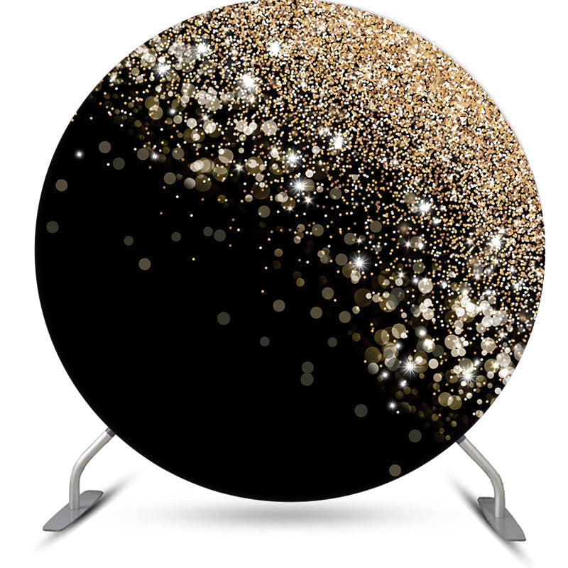 Aperturee - Circle Gold Glitter And Black Happy Birthday Backdrop