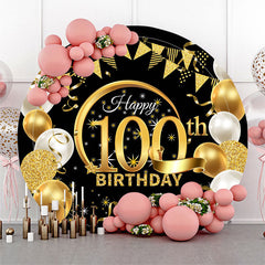 Aperturee Circle Gold Glitter Black 100th Birthday Backdrop