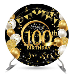 Aperturee Circle Gold Glitter Black 100th Birthday Backdrop