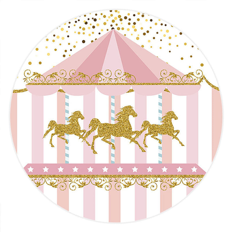 Aperturee Circle Gold Glitter Carousel Pink Birthday Backdrop