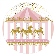 Aperturee Circle Gold Glitter Carousel Pink Birthday Backdrop