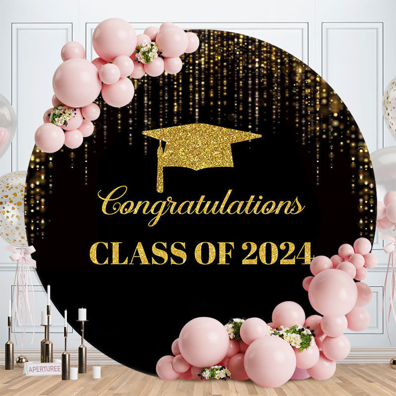 Aperturee - Circle Golden Black Congratulations Grad Backdrop