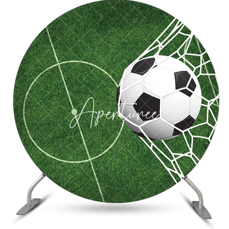 Aperturee - Circle Green Line Grass Football Goal Party Backdrop