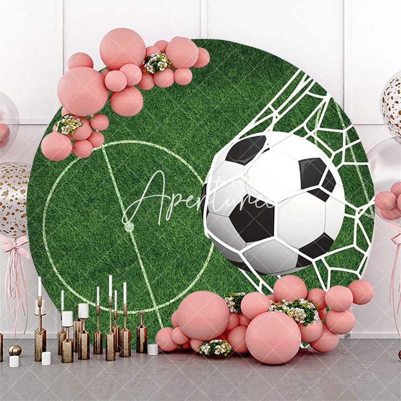 Aperturee - Circle Green Line Grass Football Goal Party Backdrop