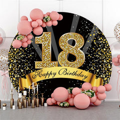 Aperturee Circle Happy Birthday for 18th Gold Glitter Round Backdrops