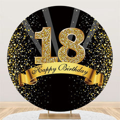 Aperturee Circle Happy Birthday for 18th Gold Glitter Round Backdrops