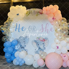 Aperturee Circle He Or She Round Elephant Baby Shower Backdrop