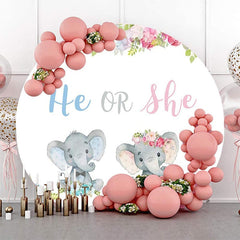 Aperturee Circle He Or She Round Elephant Baby Shower Backdrop