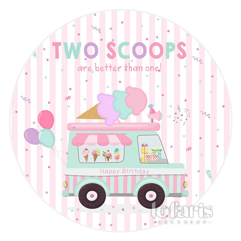 Aperturee Circle Ice Cream Van Stripe 2nd Happy Birthday Backdrop