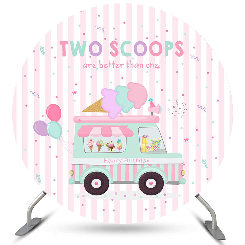 Aperturee Circle Ice Cream Van Stripe 2nd Happy Birthday Backdrop