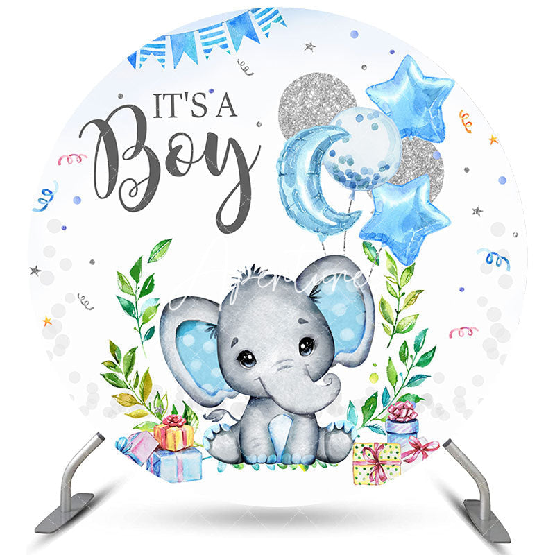 Aperturee Circle Its A Boy Elephant Baby Shower Backdrop Banner