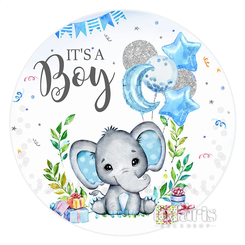 Aperturee Circle Its A Boy Elephant Baby Shower Backdrop Banner