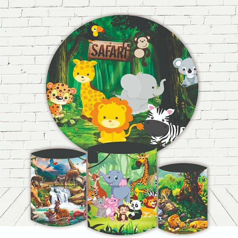 Aperturee Circle Jungle Safari Animals Birthday Party Backdrop