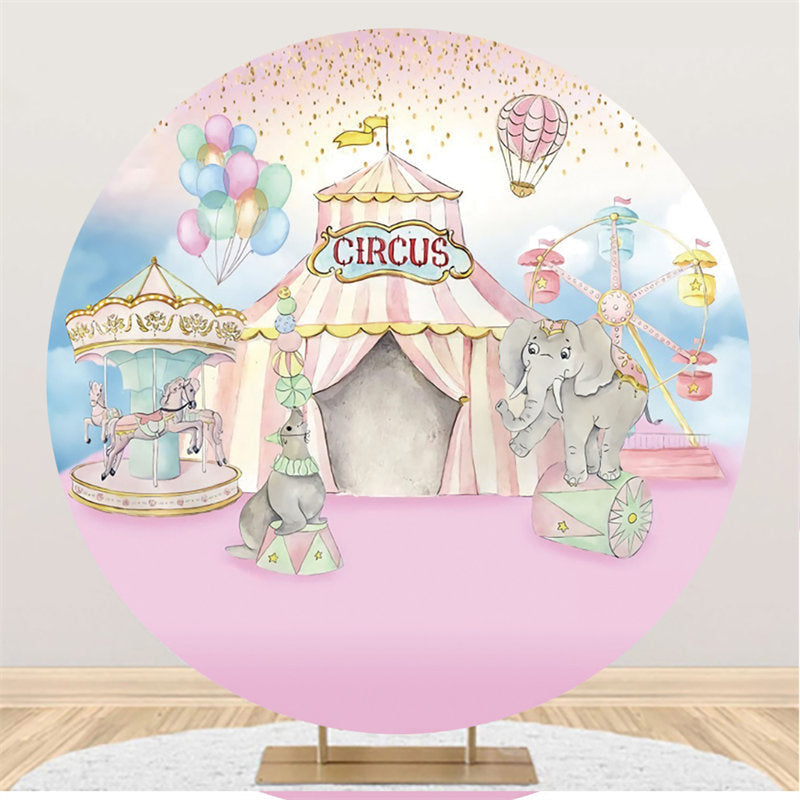 Aperturee Circle Light Pink Circus Theme Birthday Party Backdrop