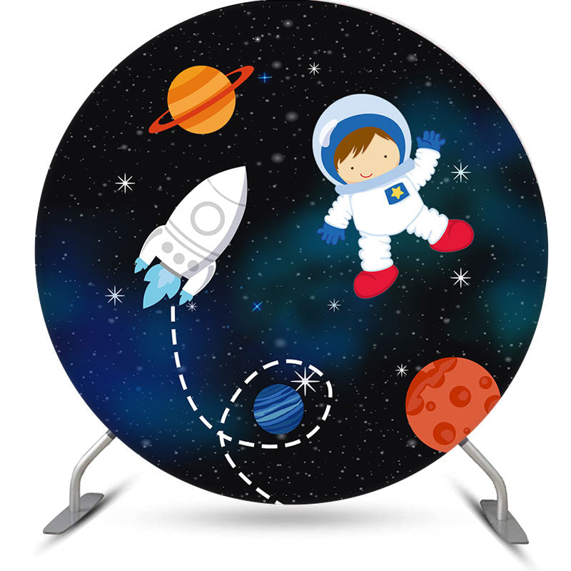 Aperturee - Circle Little Astronaut Galaxy Birthday Party Backdrop