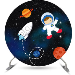 Aperturee - Circle Little Astronaut Galaxy Birthday Party Backdrop