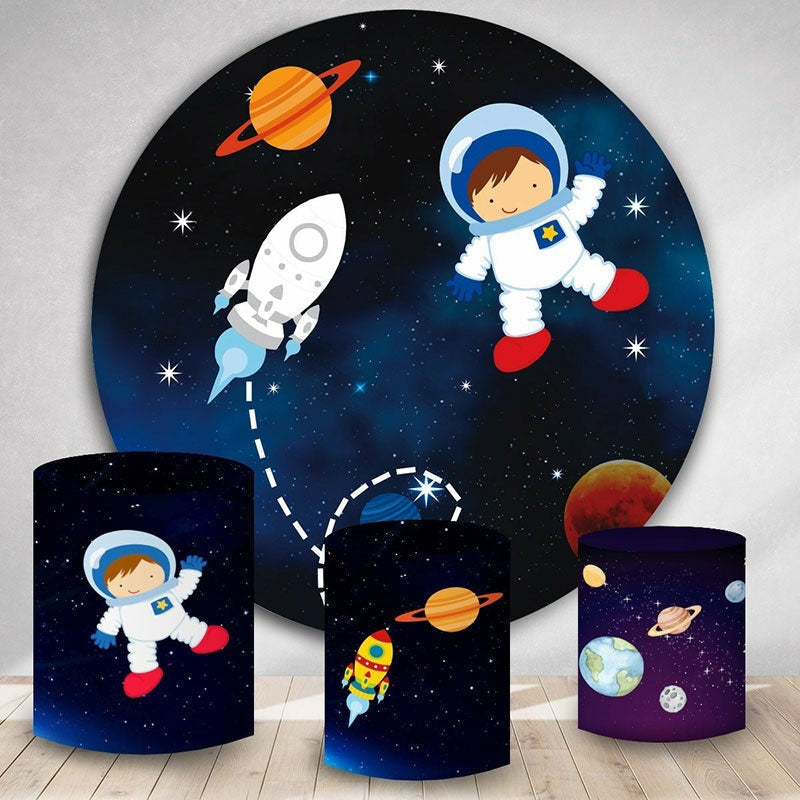 Aperturee Circle Little Astronaut Galaxy Birthday Party Backdrop