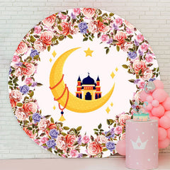 Aperturee - Circle Moon Castle And Floral Girls Birthday Backdrop