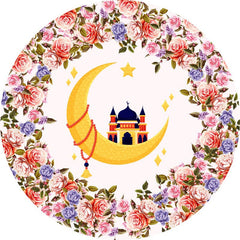 Aperturee - Circle Moon Castle And Floral Girls Birthday Backdrop