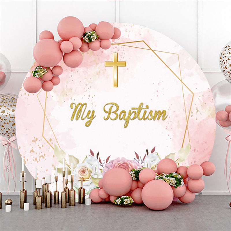 Aperturee Circle My Baptism Pink Theme Happy Birthday Backdrop