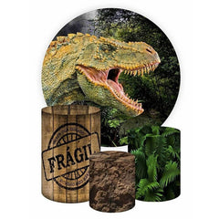 Aperturee Circle Nature Dinosaur Round Birthday Backdrop Kit