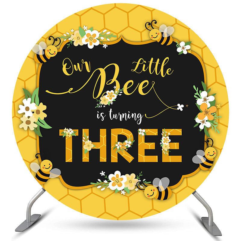 Aperturee Circle Our Little Bee Is Turning Three Birthday Backdrop