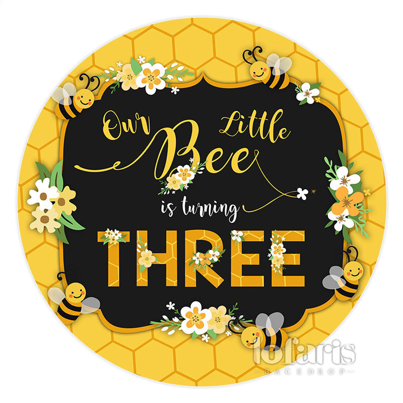 Aperturee Circle Our Little Bee Is Turning Three Birthday Backdrop