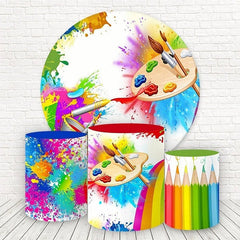 Aperturee Circle Paintbrush Doodle Round Birthday Backdrop Kit