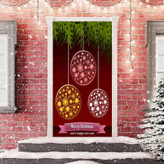 Aperturee - Circle Pattern Plant Red Merry Christmas Door Cover