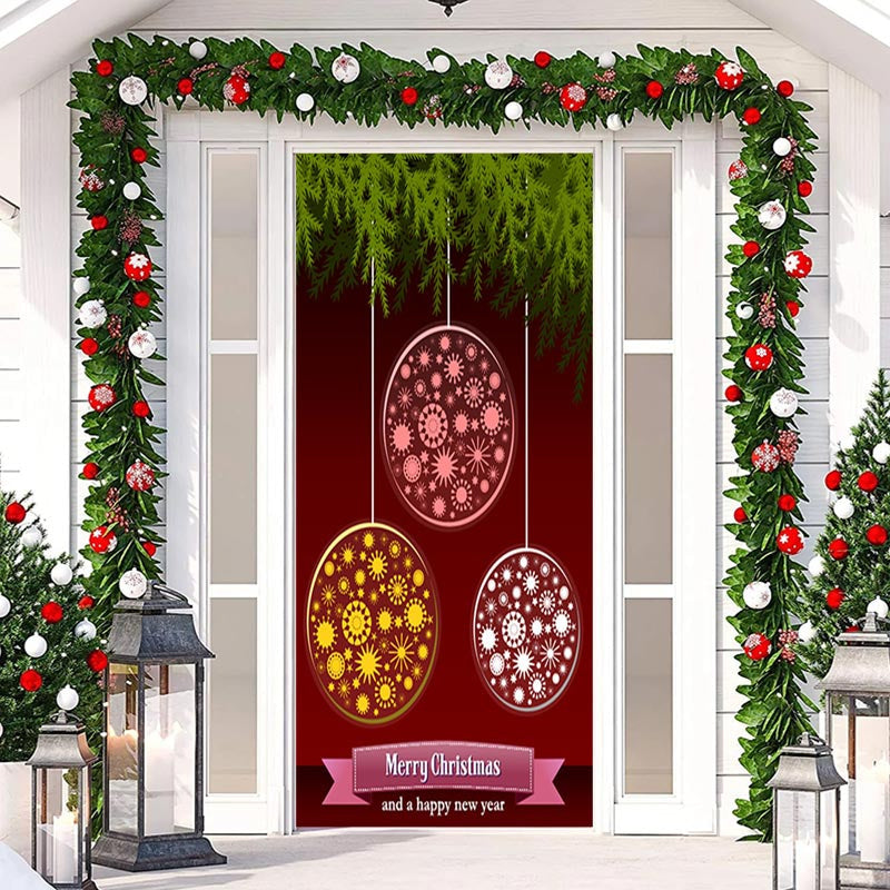 Aperturee - Circle Pattern Plant Red Merry Christmas Door Cover