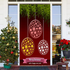 Aperturee - Circle Pattern Plant Red Merry Christmas Door Cover