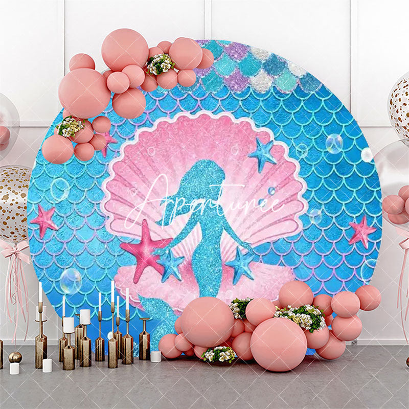 Aperturee - Circle Pink Blue Shell Mermaid Starfish Backdrop