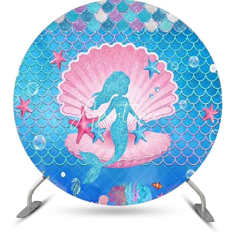 Aperturee - Circle Pink Blue Shell Mermaid Starfish Backdrop