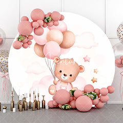 Aperturee - Circle Pink Cloud Balloon Bear Baby Shower Backdrop