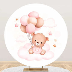 Aperturee - Circle Pink Cloud Balloon Bear Baby Shower Backdrop