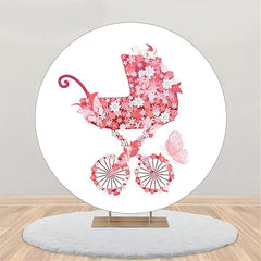 Aperturee - Circle Pink Floral Stroller Baby Shower Backdrop