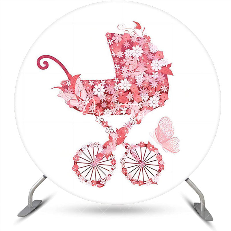 Aperturee - Circle Pink Floral Stroller Baby Shower Backdrop