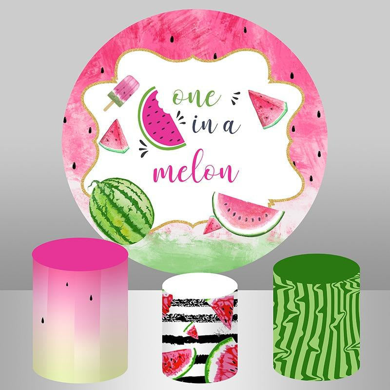 Aperturee Circle Pink One In A Melon Happy Birthday Backdrop