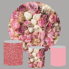 Aperturee Circle Pink Roses Wall Happy Valentines Backdrop Kit