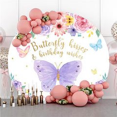 Aperturee Circle Purple Butterfly And Floral Birthday Backdrop