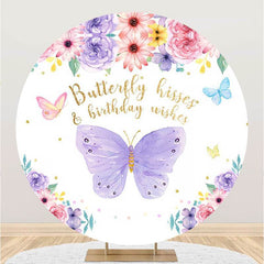 Aperturee Circle Purple Butterfly And Floral Birthday Backdrop