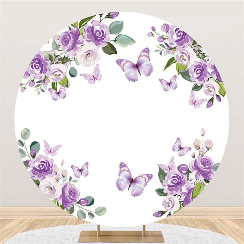 Aperturee Circle Purple Butterfly Rose Happy Birthday Backdrop