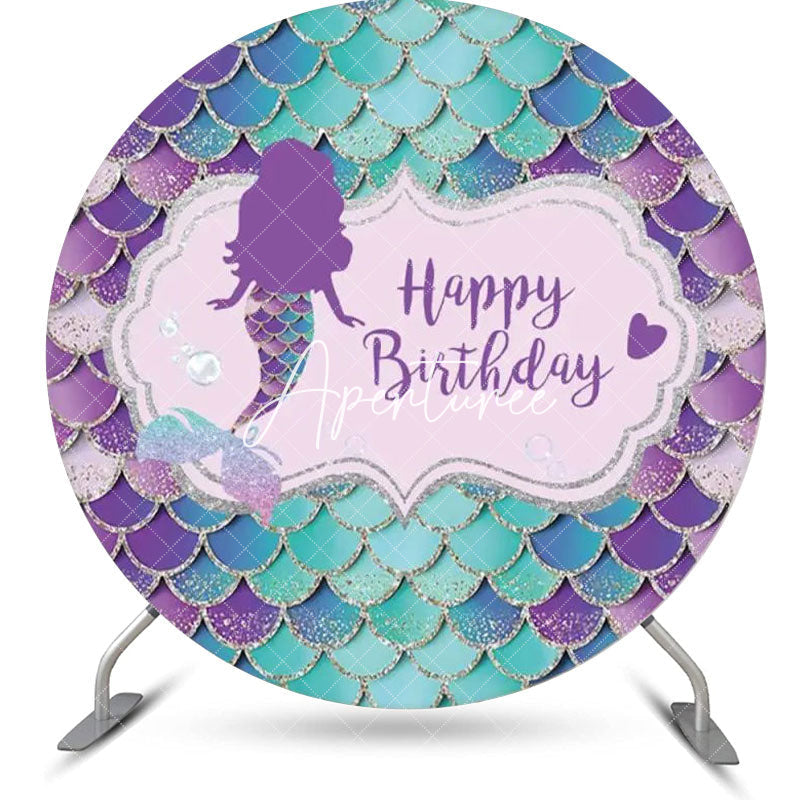 Aperturee - Circle Purple Cyan Mermaid Scales Birthday Backdrop