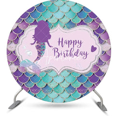 Aperturee - Circle Purple Cyan Mermaid Scales Birthday Backdrop