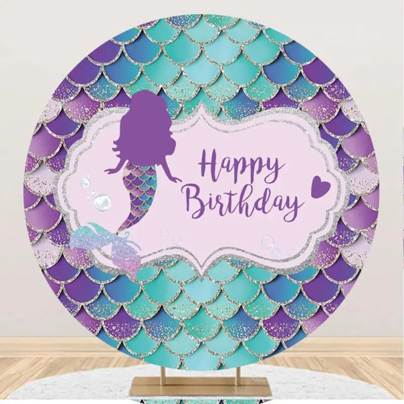 Aperturee - Circle Purple Cyan Mermaid Scales Birthday Backdrop