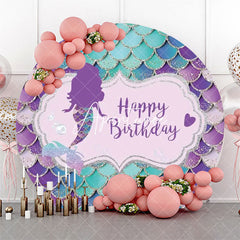 Aperturee - Circle Purple Cyan Mermaid Scales Birthday Backdrop