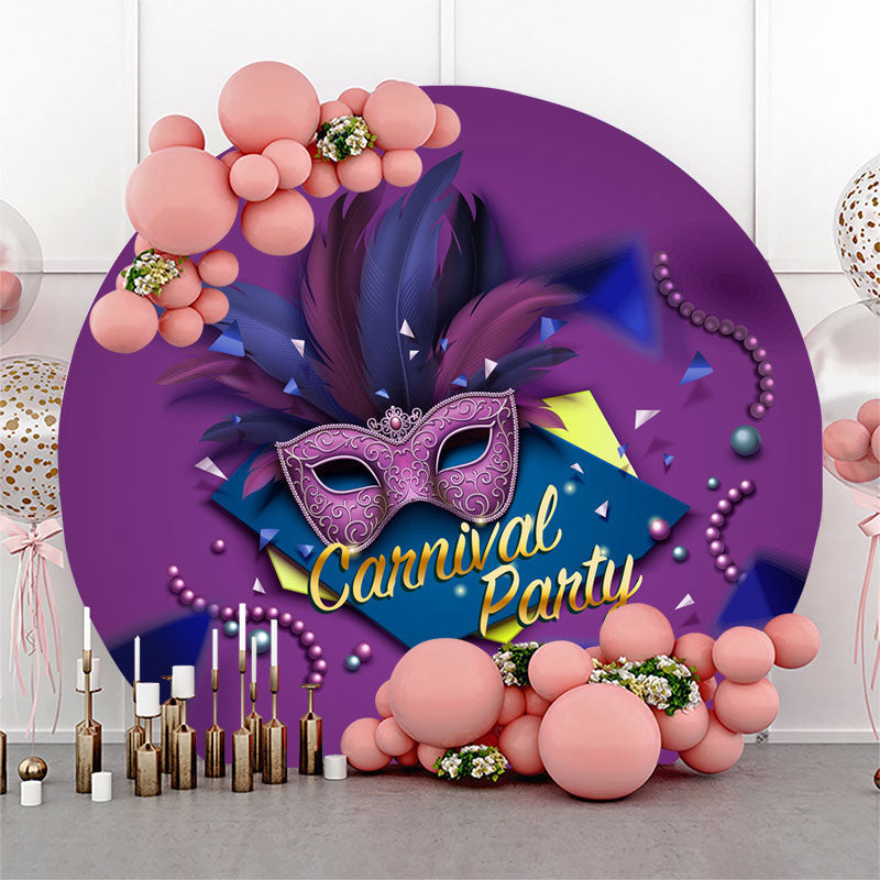 Aperturee Circle Purple Feather Mask Carnival Party Backdrop